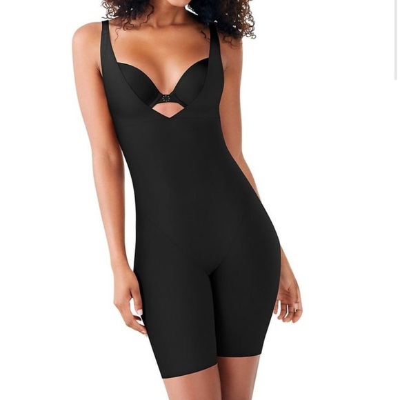 Maidenform Sleek Smoothers Open Bust Long Leg Body Shaper - Black Large NWT JJ - Picture 1 of 5